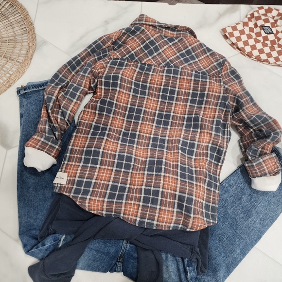 [ COTTON ON] boys size 9-10 plaid coral,gray  long sleeve button up  shirt - Picture 12 of 16